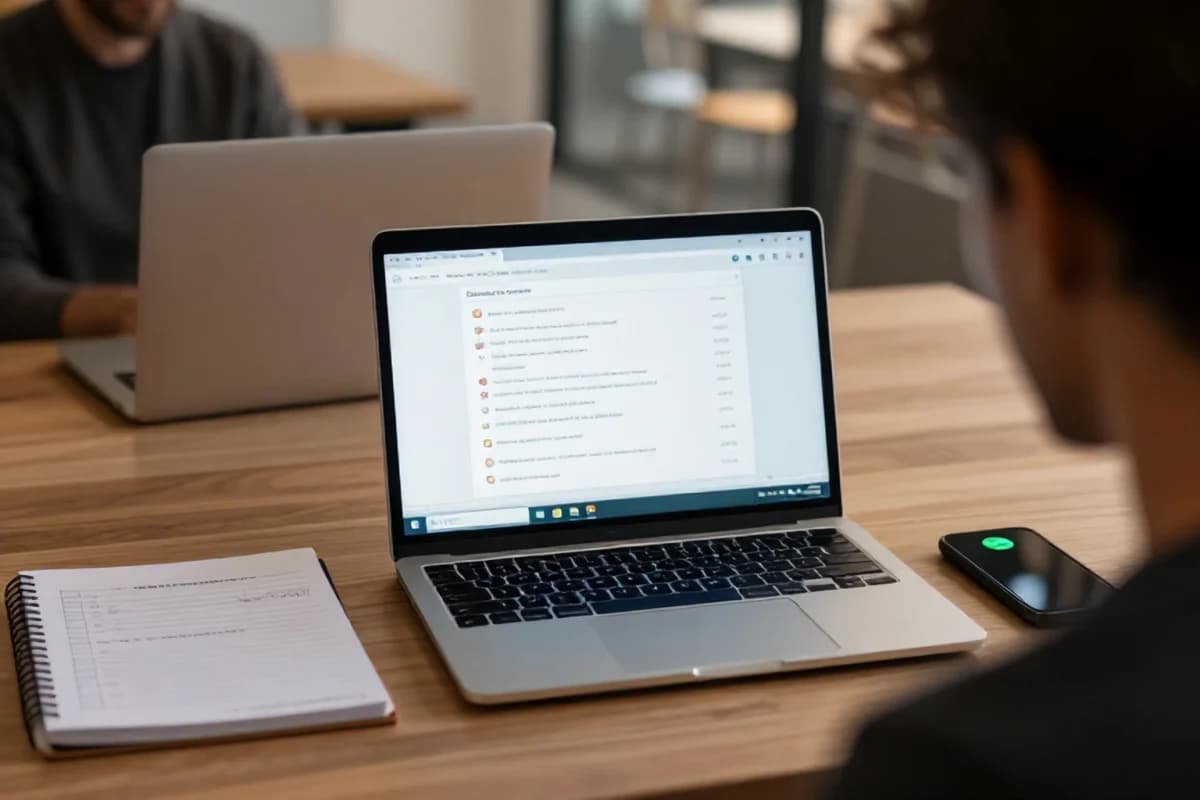 A laptop and notebook on a desk with a smartphone, representing planning a Google Ads budget in Dubai during Q4 season